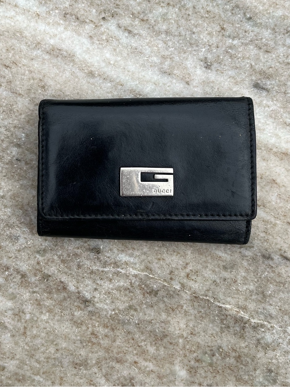 Gucci Vintage Black Leather Key Holder Case Wallet Made in Italy
